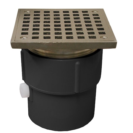 Jones Stephens 3in. x 4in. PVC Pipe Fit Drain Base with 3-1/2in. Metal Spud and 6in. Nickel Bronze Strainer D53084